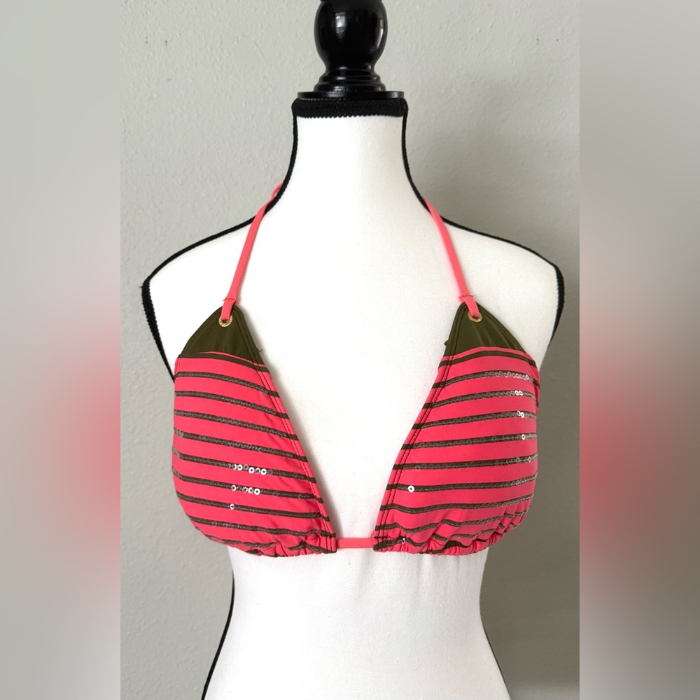 Sperry Coral and Olive Sequin Bikini Top